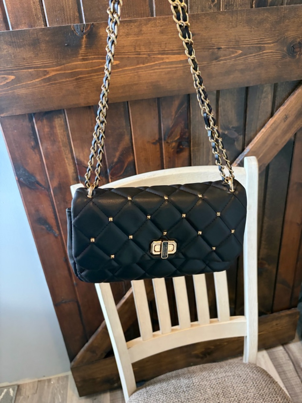 Badgley Mischka Black Quilted Crossbody with Gold Chain - Picture 4 of 10